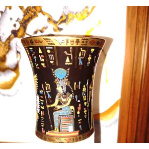 مج بتصميم زهور فرعونية تذكارات مصرية قديمة للنساء والرجال من مصر (3 ملوك - أسود ذهبي - 300 ملم)