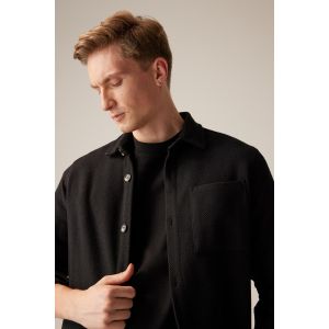 Defacto Man Polo Neck Regular Fit Long Sleeve Shirt - Black