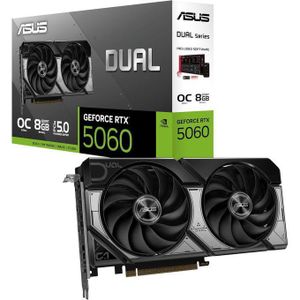 Asus AS US Dual GeForce RTX 5060 OC Edition 8GB GDDR7 Graphics Card, 3840 CUDA Cores, 2497MHz Boost Clock, 28Gbps Memory, PCIe 5.0, HDMI 2.1b, Triple DisplayPort 2.1b, Dual-Fan Cooling