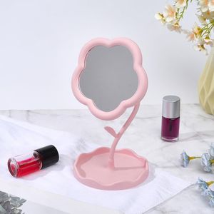 مراية مكياج محمولة بتصميم كلاسيكي أنيق على شكل زهرة مع حامل بلاستيكي مناسبة