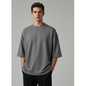 V A L Y A تيشيرت رجالي أوفر سايز خامة بسكوتة صيفي