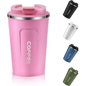 كوب قهوة معزول قابل لإعادة الاستخدام بغطاء مانع للتسرب للمشروبات الساخنة والباردة، كوب حراري من الفولاذ المقاوم للصدأ للسفر، السيارة، في الهواء الطلق، النزهات، المكتب، المدرسة (وردي)