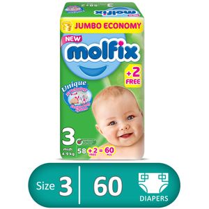 Molfix 3D Diapers – Size 3 – 58 Pcs + 2 Pcs Free