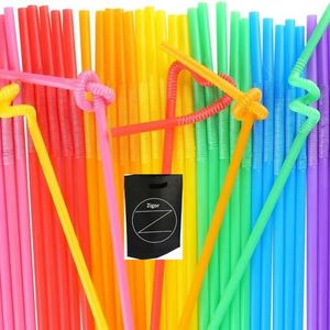 ALINK 200 PCS Flexible Plastic Drinking Straws, 10.2 Inches Extra Long  Colorful Disposable Bendy Party Fancy Straws