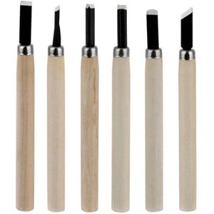 Wood Carving Tool Set, 6 Pieces Steel Carving Tool Set with Wooden Handles, 110mm x 12mm, for Craft and Engraving