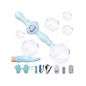 Interactive Bubble Blower Wand for Kids - Handheld Magic Bubble Stick with Specialized Gloves for Catching Bubbles - Rechargeable Outdoor Educational Sensory Toy Set