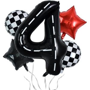 TONIFUL Globos من 40 بوصة مع تصميم carreras من 4.° cumpleanos، globos a cuadros blancos وnegros لأخرى جديدة، زخرفة عيد cumpleanos مع موضوع السيارات