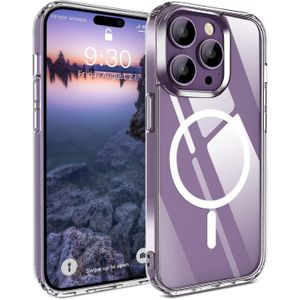 غطاء مقاوم للصدمات ومنع الاصفرار لهاتف iPhone 14 Pro (2022) (6.1 بوصة)، متوافق مع MagSafe، تصميم مغناطيسي، شفاف، مصنوع من السيليكون والبولي كربونات.