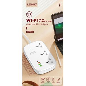 LDNIO مشترك كهرباء ذكي SCW3451 Wi-Fi مع 3 مخارج كهرباء وشحن سريع 30 وات وتحكم عبر التطبيق
