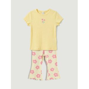 LC Waikiki Short Sleeve Floral Ribbed Baby Girl's Set