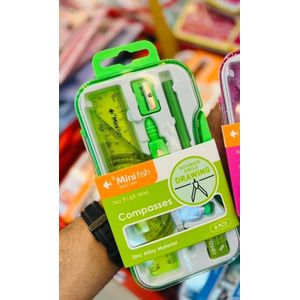 High Quality 8-Piece Compass Set Plastic and Metal Fluorescent School Supplies with Mechanical Pencil for