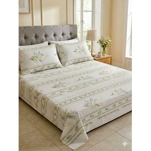 YARLIN طقم سرير قطن 100% من يارلن (ملاية سرير عادية لسرير مقاس 160 سم وغطاء وسادتين صغيرتين بتصميم أوليفز )