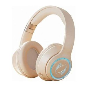 SODO SD-1014 Wireless Bluetooth Over-Ear Headphones with RGB LED, Stereo Sound, Built-in Mic, Memory Card Support - Beige