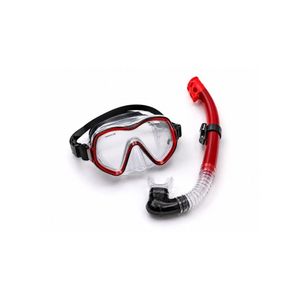 Complete Snorkeling Mask with Tempered Glass Lens and Snorkel - Red/Black