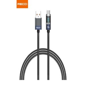 Recci RS16C Transparent Fast Charging Cable - USB-A to Type-C, 66W, 1.2 Meters with LED Power Display Data Cable