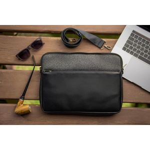 Dipelle DEBEELLE Premium PU Leather & Soft Felt Laptop Sleeve Case Compatible with MacBook Air/Pro, HP, Dell, Acer, ASUS Note, All Devices (Black, 14.6)