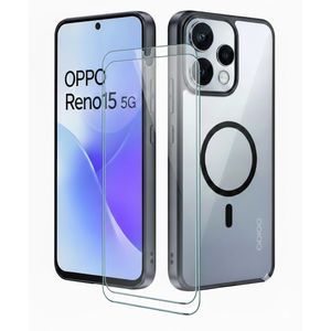 Oppo Reno 15 5G Mobile Phone Case, Crystal Clear, Anti-Yellowing, MAGSAFE CASE Military Grade Drop Protection, Slim Shockproof Cover,- *2 SCREEN PROTECTOR Black