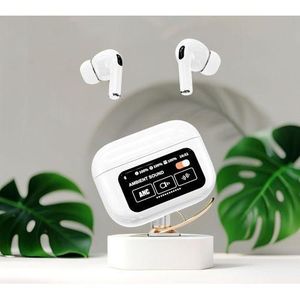 سماعة بلوتوث A9Pro، سماعة بخاصية إلغاء الضوضاء الذكي ANC، تحكم بالشاشة، شاشة ملونة متعددة الوظائف، عمر بطارية طويل، أبيض