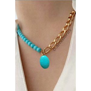 O Accessories قلادة شوكر سلسلة ذهبية مع خرزة تركوازية