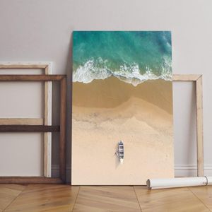Home Gallery لوحة فنية مطبوعة على قماش، مقاس 90*60 سم، لأشخاص بالقرب من قارب وشاطئ رملي في فاركالا