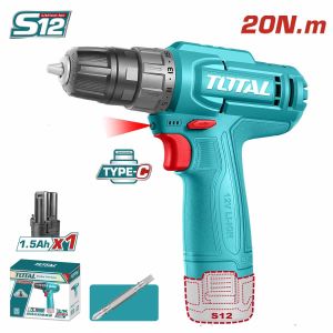 TOTAL 12V Cordless Drill 20Nm with 1 Battery Type-C Charging (No Charger Included)