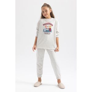 Defacto Girl Regular Fit Knitted Pyjamas - Lt.Grey Melange