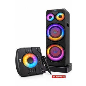 ZERO ZERO.. ZR 10990 SD Party Speaker, Dual 12-Inch Woofer, 80W RMS, Bluetooth,Rechargeable, Black