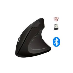 QS-7043 rechargeable Ergonomic vertical wireless mouse with USB receiver, right-handed design, comfortable wrist rest, 2.4GHzBluetooth devices, and RGB lighting, 800/1200/ 1600 DPI 5 Buttons - Black