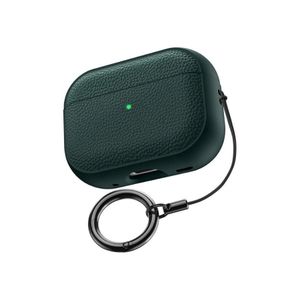 جراب متوافق مع سماعات AirPods Pro 2، بتصميم جلدي أنيق، مزود بحزام يد، مقاوم للسقوط والصدمات (أخضر)