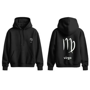 black cotton hoodie with virgo zodiac white Logo         