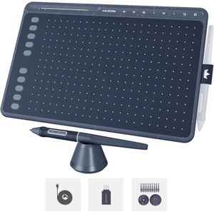 Huion HS611 Graphics Drawing Tablet Android Support with 8 Multimedia Keys Battery-Free Stylus 8192 Pressure Sensitivity Tilt 10 Press Keys for Art Beginner-10inch (Space Grey)