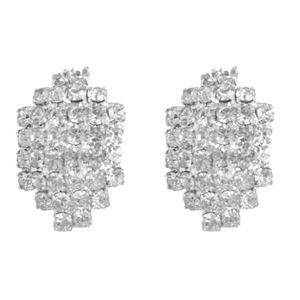 3Diamonds Cute Design Shiny Crystal Stud Earrings for Women, Silver TON-A-1031