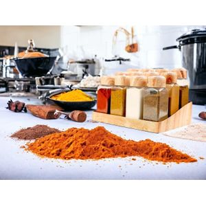 نظيم أنواع البهارات طقم توابل مبتكر - علب تخزين شفافة مع ملاعق وفرشاة عسل لتجربة طهي عملية ومرتبة تنظيم أنواع البهارات طقم توابل أنيق