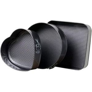 Spring Form Pan Set with Heart Round & Square Shape - Leak Proof Cake Mold for Baking Enthusiast – Deep Cake Tin Baking Set with Removable Bottom (24CM x 26CM x 28 CM) Set of 3