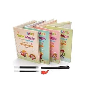 Magic Book, 4 Calligraphy Practice Books + 10 Bonus Refills + Pen Holder + Writing Aid, Reusable Exercise Book, Kids Exercise Book Set (Calligraphy, Numbers, Drawing, Letters) (English)