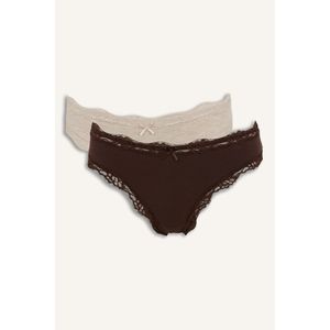 Defacto 2-Pack Ribbed Briefs with Bow and Lace Details