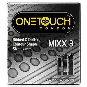 One Touch واقي ذكري ون تاتش ميكس 3 - مضلع ومنقط، تصميم انسيابي، لاتكس طبيعي، عبوة 3 قطع