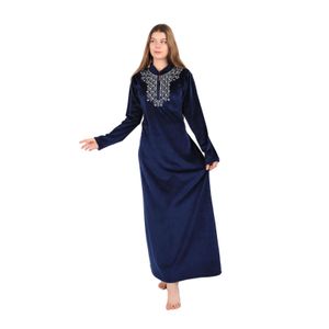Dadoush Dadosh Womens Long Velvet Embroidered Shirt Black Blue Green Elegant Home Comfort Nightgown Winter Women Abaya Petit