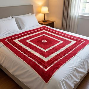 Winter Blanket Premium Handmade Geometric Crochet-Blanket - Red & White   
