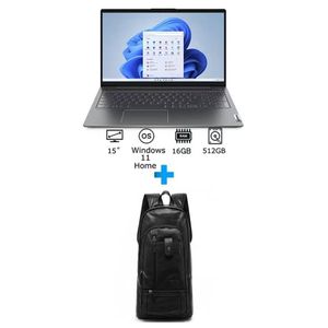 Lenovo IdeaPad 5 Laptop With 15.6 Inch FHD/ Core I5-1235U /16 GB Ram/ 512 GB SSD/ 2 GB Geforce Mx550/ Windows 11/ English/Arabic Storm Grey With Casual Leather Laptop Backpack Black English/Arabic Storm Grey