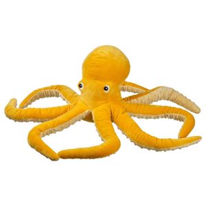 Soft toy Bright yellow octopus cuddly toy. Soft, huggable, with eight curly arms. Made from recycled polyester.
