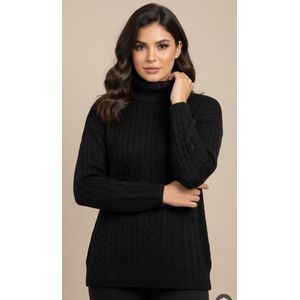 صوف هاي كول بلاك، بلوفر شتوي برقبة عالية للنساء - أسود