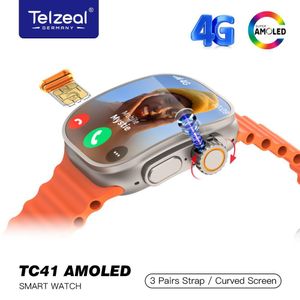 Telzeal  TC41 Smart Watch ساعة ذكية بشاشة AMOLED منحنية عالية الدقة، أوضاع رياضية متعددة، تتبع الصحة والنوم، إشعارات ذكية، 3 أساور قابلة للتبديل، بطارية قوية - 