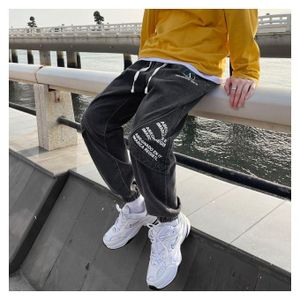 Men Jeans Pants Streetwear Denim Ribbons Joggers Men Baggy