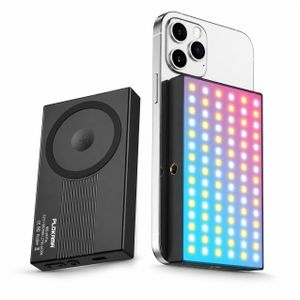 AM مصباح تصوير ليد ابيض والوان RGB بقوة 6 وات، تثبيت مغناطيسي وتثبيت بمشبك للموبايل، اضاءة حتى درجة 6500k، موديل MS-20 Pro