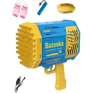 مسدس فقاعات بازوكا روكيت – ماكينة فقاعات أوتوماتيكية بـ 69 فتحة مع إضاءة LED وبطارية قابلة للشحن – صانع فقاعات عملاق للأطفال والكبار – للعب داخل وخارج المنزل – يشمل كابل شحن وملحقات إضافية