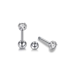 3Diamonds Zircon Mini silver Stud Earrings for Women and girls Fashion Body Piercing 1 pair Studs Round Post Back Ball Screw Women Girl Helix Cartilage Ear Lobe Small Cute Piercing Jewelry