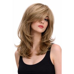 باروكه للنساء قصيره مدرجه من الفايبر الحراري باللون الاشقر الغامق مع غره جانبيه 