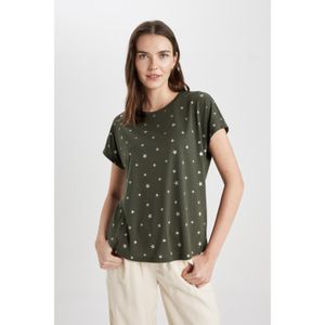 Defacto Short Sleeve T-Shirt - Dark Khaki