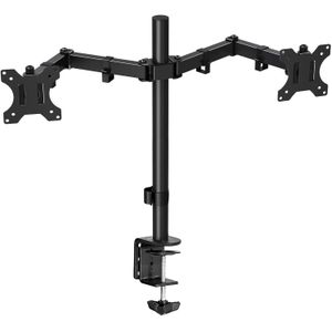 حامل مكتبي متين لشاشتي LCD من Tukzer مع مشبك C لشاشات من 13 إلى 27 بوصة - ذراع قابل لتعديل الارتفاع، ودعم الدوران والإمالة، وحامل مفصلي مع لوحات VESA عالمية (أسود)